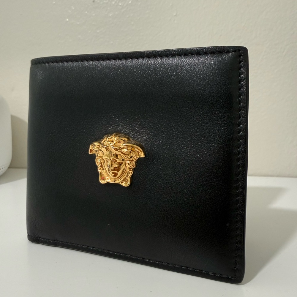 Versace Black Wallet with Gold Medusa Emblem. Like New - Picture 3 of 7